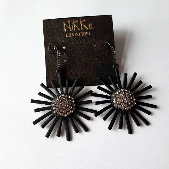 NWOT Nikko dangly drop black starburst diamante embellished earrings - Picture 1 of 4